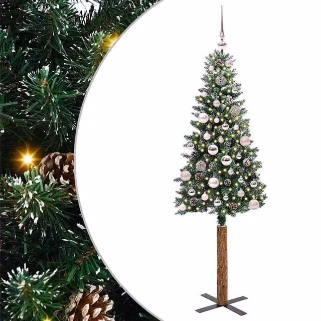 Berkfield Home Slim Christmas Tree with 150 LEDs in Green and White, Height: 150 cm