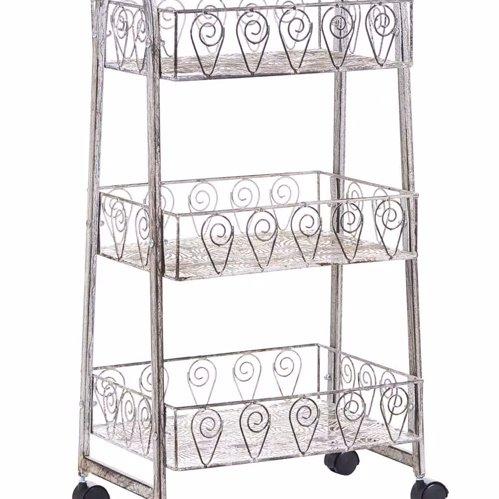 Wyld and Coco Heritage Home 3-Tier Mobile Metal Shelving Unit in Beige – 2