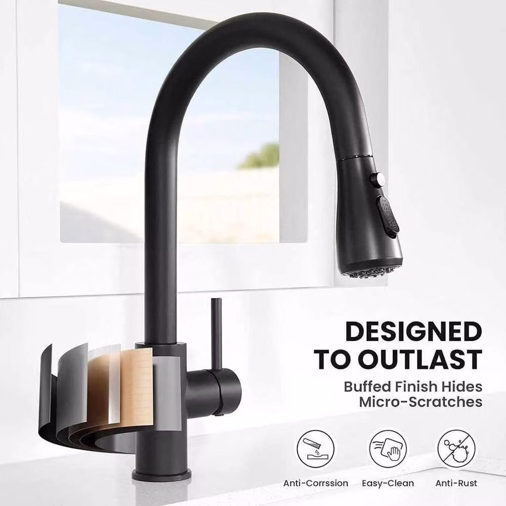 SPETLEK Single Lever Kitchen Sink Mixer Tap with Pull Out Spout and Spray Function in Matt Black, H: 100 cm, W: 52 cm – 3