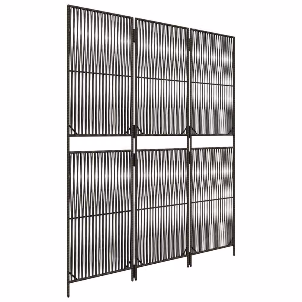 Berkfield Home 3-Panel Grey Poly Rattan and Steel Room Divider – 4