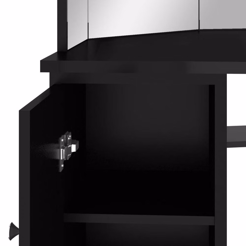 Berkfield Home Modern Corner Dressing Table with LED in Black, W/D/H: 111 x 54 x 141.5 cm – 5