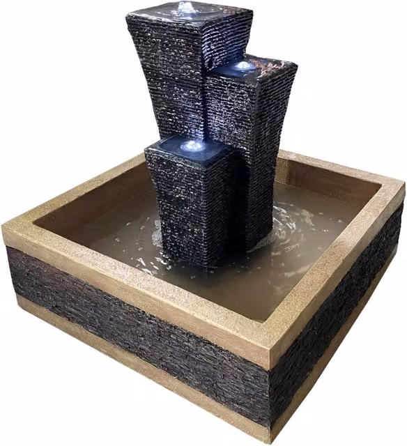 Tranquillity Water Features Oriental Towers on Square Base Solar Cascade Water Feature, Grey