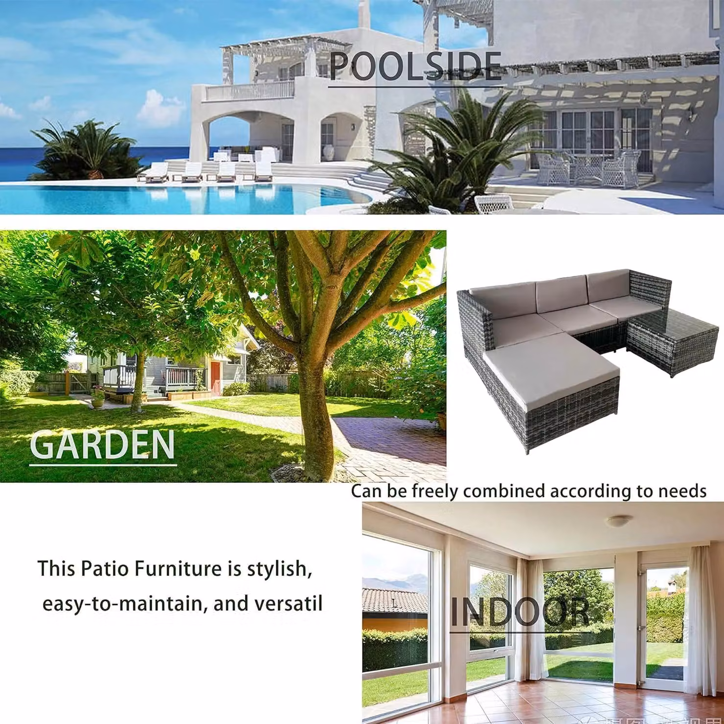 Alivio Grey L-Shape 3-Seater PE Rattan Garden Corner Sofa Set with Coffee Table and UV-Resistant Cushions – 5