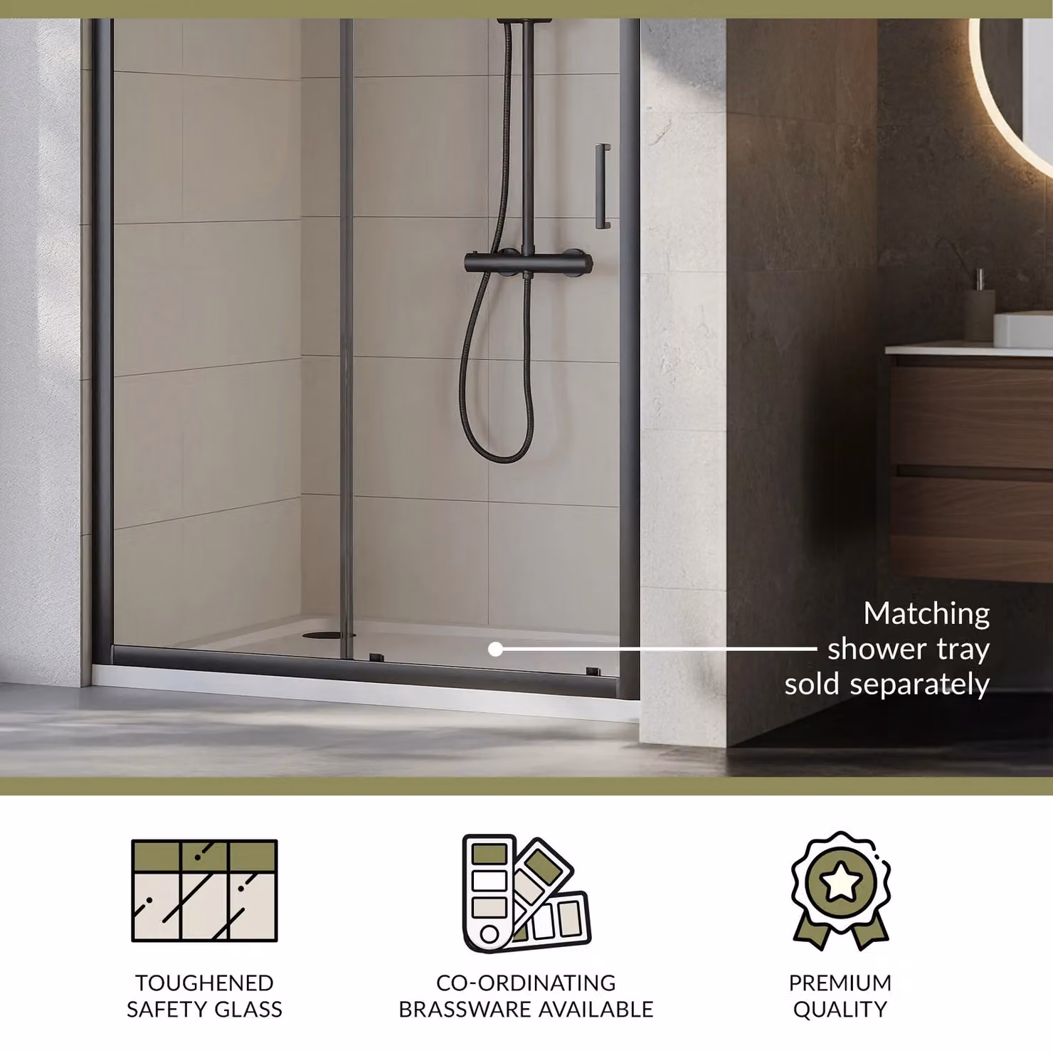 Balterley 6mm Toughened Safety Glass Sliding Shower Door, Black, W: 120 cm, H: 190 cm – 3
