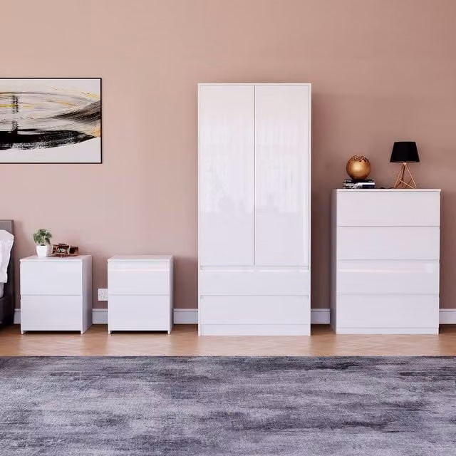 Vida Designs Glinton 4 Piece Modern Glossy White Bedroom Set