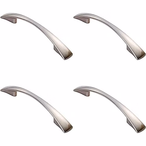 Loops 4 Pack Tapered Curved Bow Pull Handles in Brushed Silver, W: 13.8 cm, D: 1.6 cm, Fixing Centres: 9.6 cm