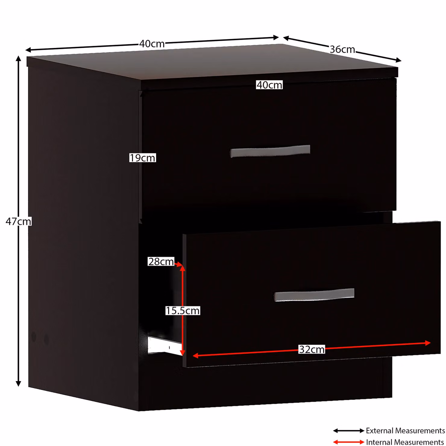 Vida Designs Riano 4 Piece Black Bedroom Set with 2 Drawer Bedside Tables and 4 Drawer Chest – 2