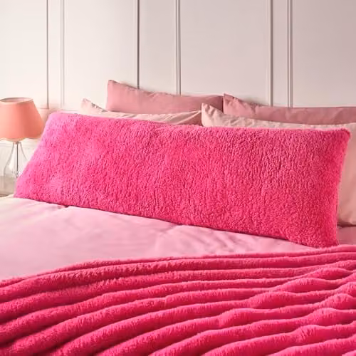 OHS Teddy Fleece Bolster Pillow in Pink, W/D/H: 137 x 40 x 40 cm