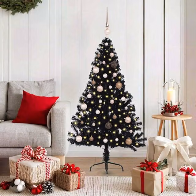 Berkfield Home Artificial Pre-lit Christmas Tree in Black, Height: 150 cm