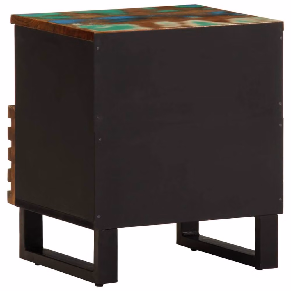 Berkfield Home Set of 2 Decorative Industrial Bedside Cabinets in Black, Solid Reclaimed Wood, W/D/H: 40 x 33 x 46 cm – 5