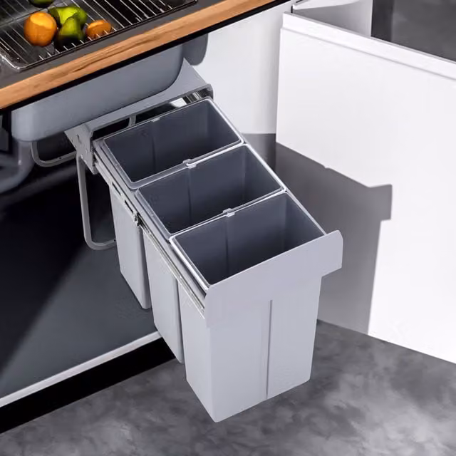 Livingandhome Pull-Out Kitchen Recycling Cabinet Bin with Flip Lid and Soft Close, Grey