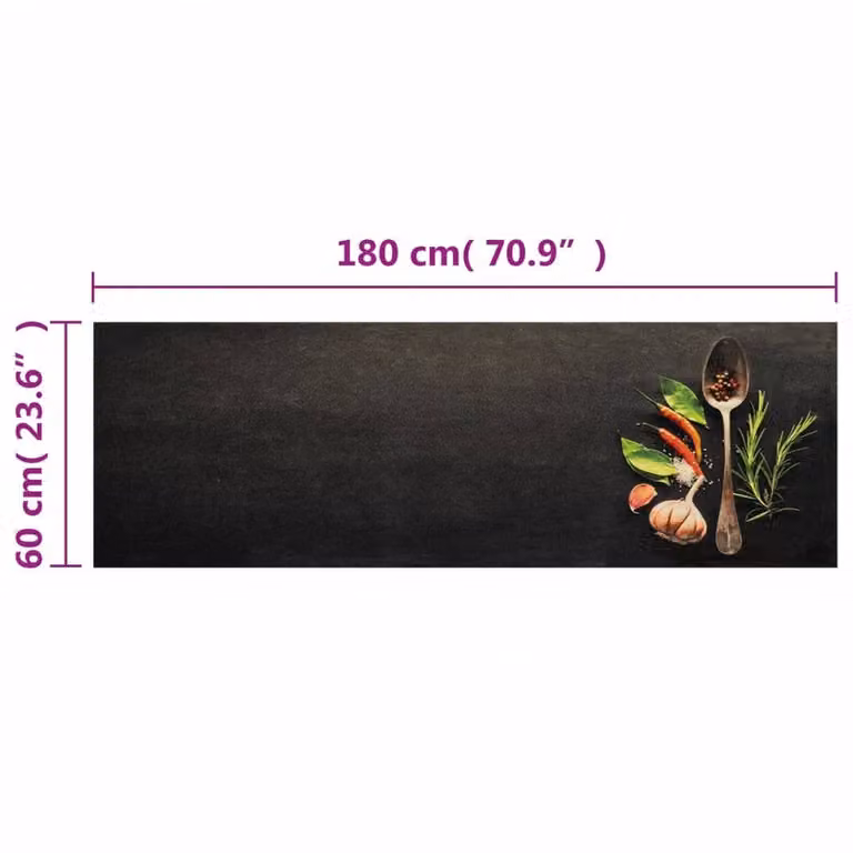 Berkfield Home Spices Washable Velvet Kitchen Rug, Black, W: 60 cm, L: 180 cm