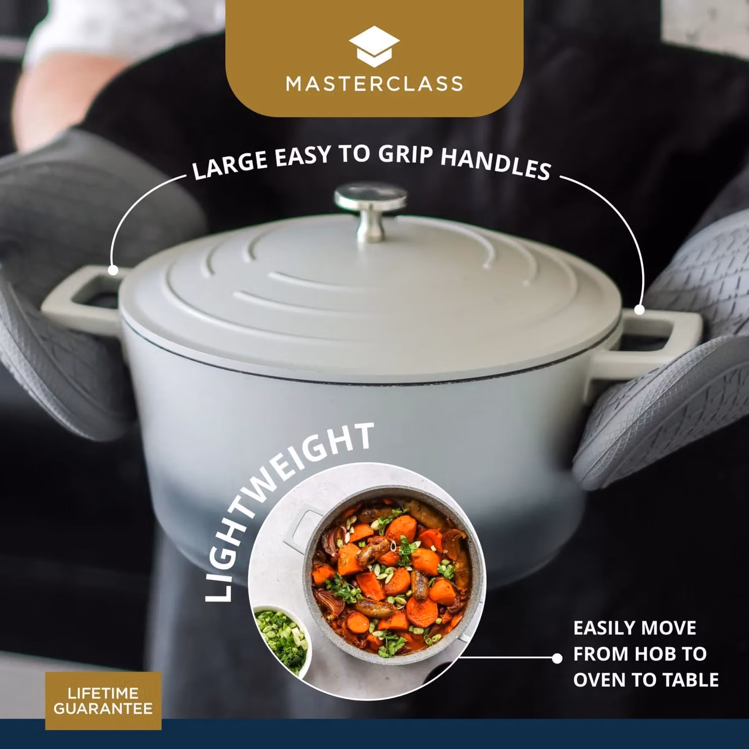 MasterClass Lightweight Non-Stick Aluminium Casserole Dish with Lid, 2.5 l, Grey – 2