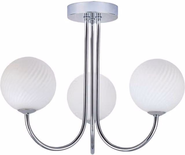 Happy Homewares Modern Silver Ceiling Light Fitting with White Opal Glass Sphere Shade