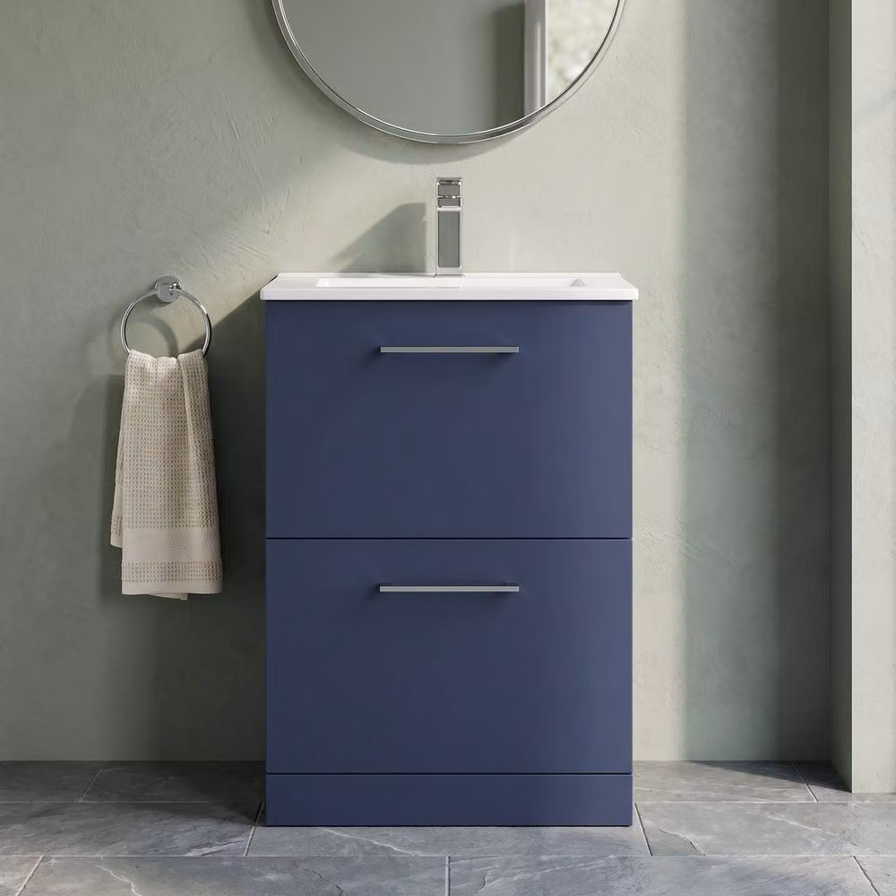 Balterley Modern Blue Floor Vanity Unit with 2 Soft Close Drawers and Vitreous China Basin, Width: 60 cm – 4
