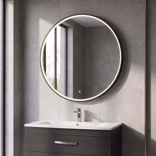 Balterley Round LED Bathroom Mirror with Demister Pad and Touch Sensor, Black, W/D/H: 80 x 80 x 1 cm – 4