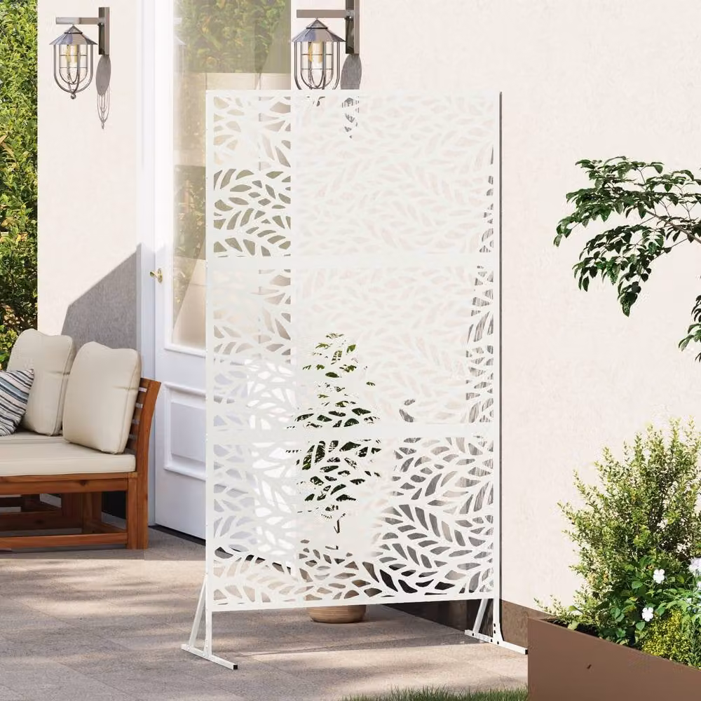 Berkfield Home Powder-Coated Steel Privacy Screen, White, W: 100 cm, D: 50 cm, H: 180 cm – 3
