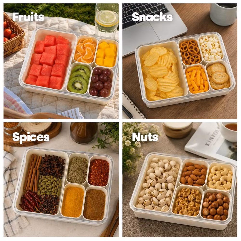 LIVIVO Airtight 5-Tray Snack Storage Box with Dividers in Beige – 3