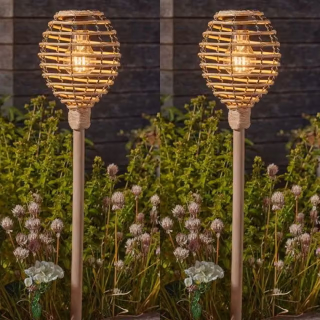 Garden Mile Set of 2 Solar Torch Stake Lights with Dusk Sensor in Brown and Green