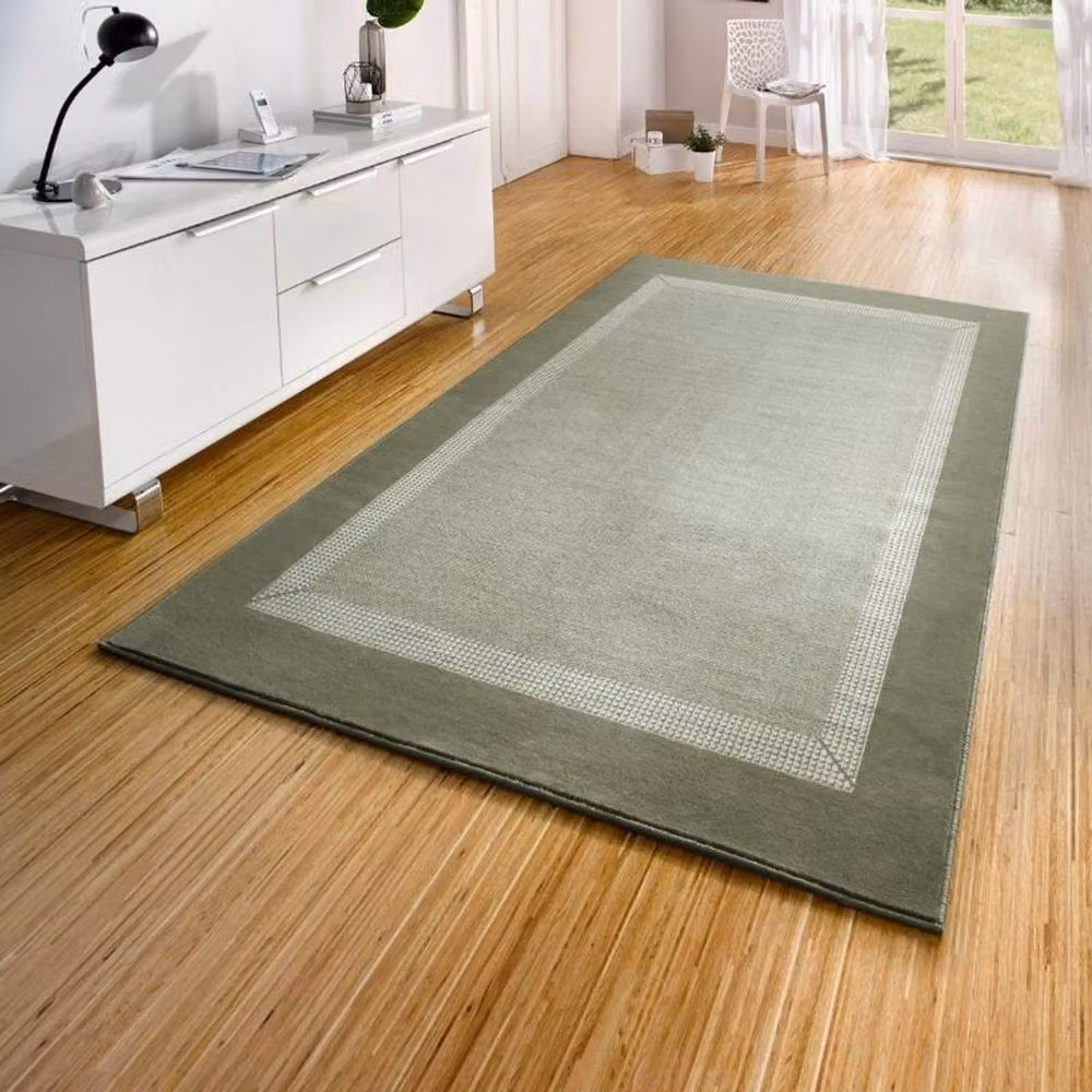 THE RUGS Designer Velours Band Green Polypropylene Runner, W: 80 cm, L: 300 cm – 3
