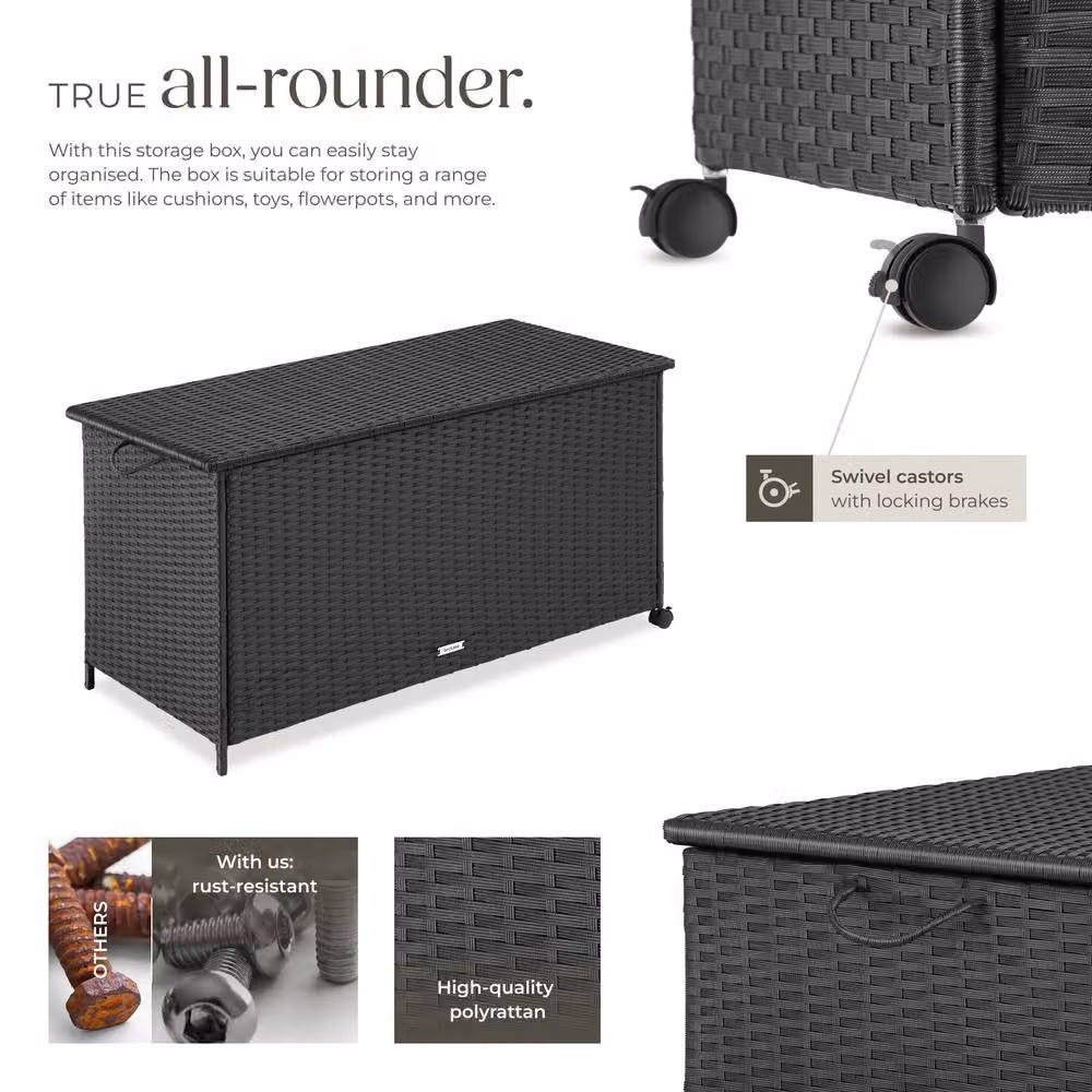 tectake Kuusamo Large Rattan Storage Box with Aluminium Frame and Castors in Black – 3