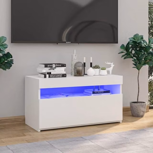 Berkfield Home Modern TV Cabinet with LED Lights in White, W/D/H: 75 x 35 x 40 cm – 1