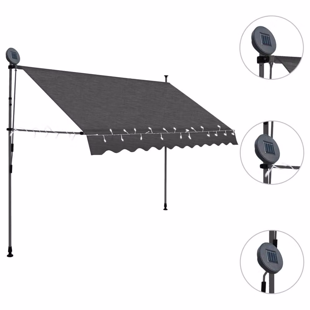 Berkfield Home Manual Retractable Awning with LED, Anthracite and Black, Width: 250 cm – 2