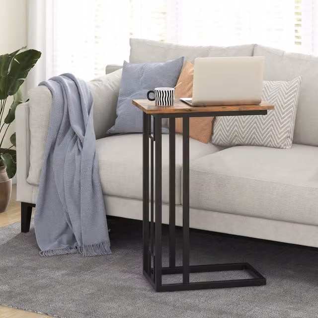 Costway C-Shaped Sofa Side Table in Brown – 1