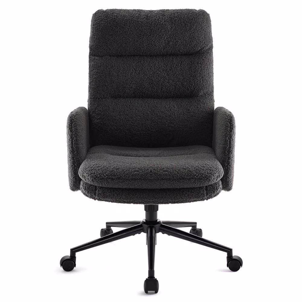 FLAVORA Grey Bouclé Fabric High Back Swivel Task Chair with Armrests – 3