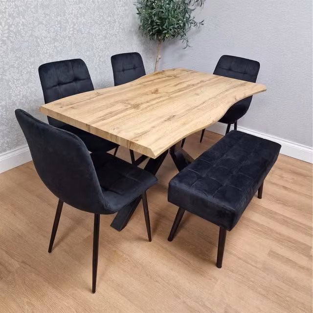 Kosy Koala Modern Rectangular Dining Set with Table, Bench and Chairs in Black, Brown and Grey