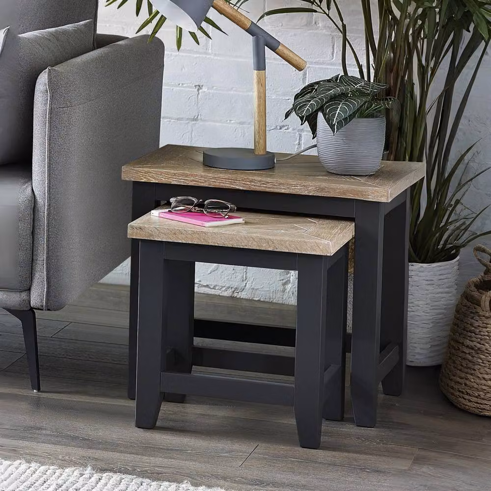 Cheshire Dunvegan Nest Of Tables in Dark Grey and Oak – 3