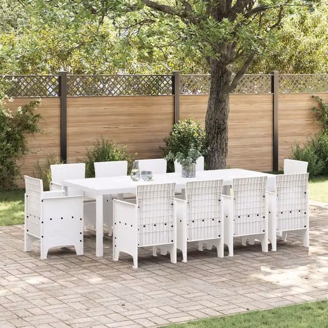 Berkfield Home 11 Piece White Poly Rattan Garden Dining Set with Cushions – 1