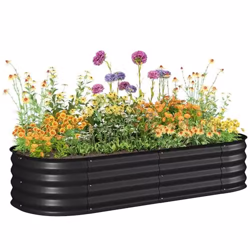 Outsunny Galvanised Steel Raised Garden Bed Planter in Black, W/D/H: 279 x 62 x 30 cm – 1