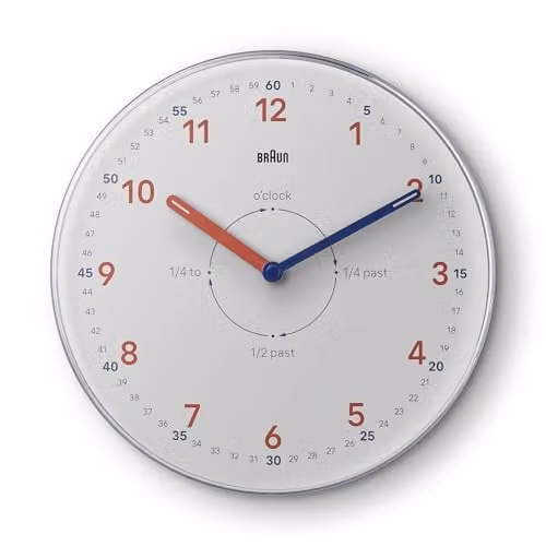 Braun Classic Round Analogue Wall Clock with Silent Quartz Movement, White, Diameter: 23 cm