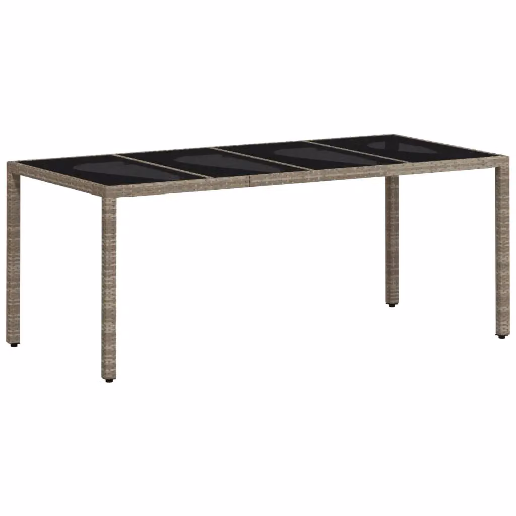 Berkfield Home Garden Table with Glass Top in Light Grey Poly Rattan, W/D/H: 190 x 90 x 75 cm – 2