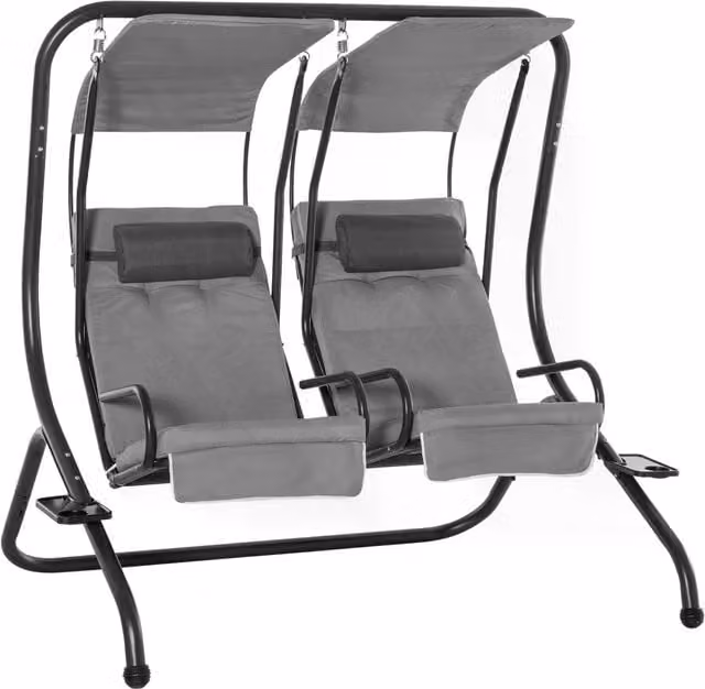 Outsunny Modern Garden Swing Set with Double Seat and Two Separate Relax Chairs in Grey – 1