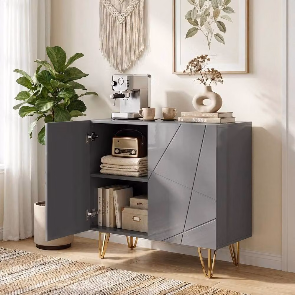 PAWNORA Modern Grey Sideboard with Adjustable Shelf – 4