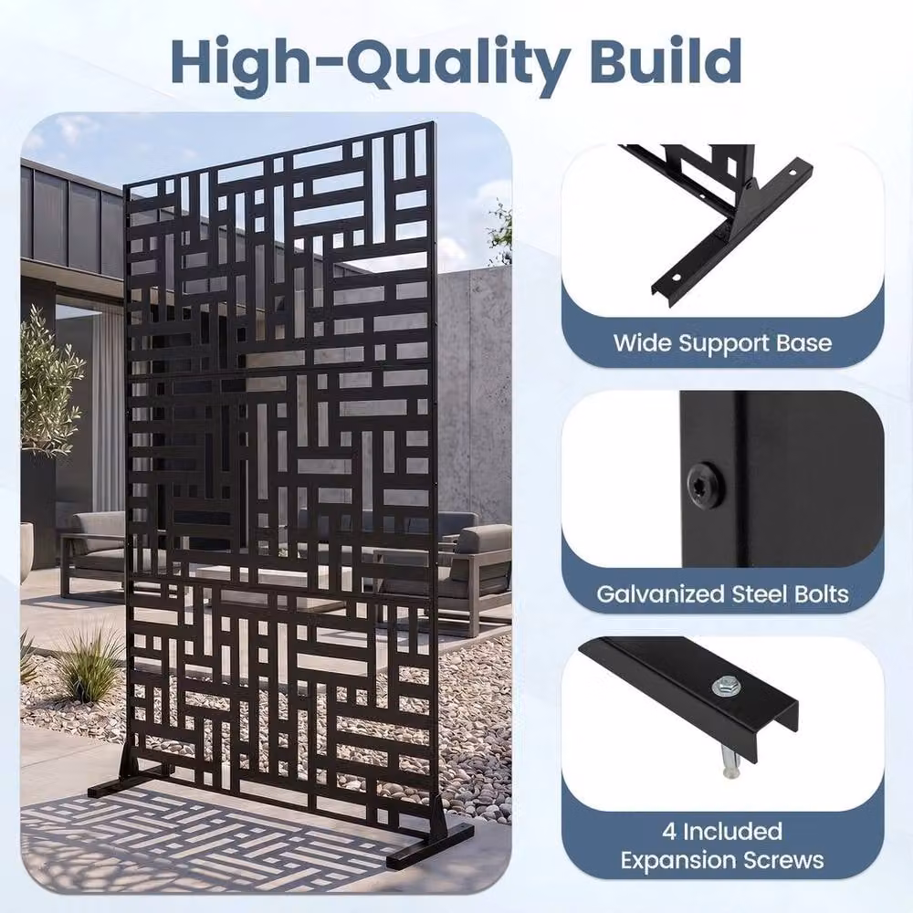 Kelvenix Black Powder-Coated Galvanised Steel Freestanding Louvered Fence Panel, Height: 183 cm – 3
