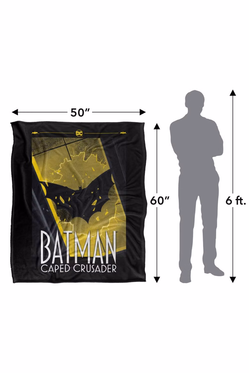 Warner Bros. Batman Caped Crusader Flying Shadow Super Soft Fleece Throw Blanket, Multicolour, W/D/H: 91.44 x 91.44 x 1.47 cm – 8