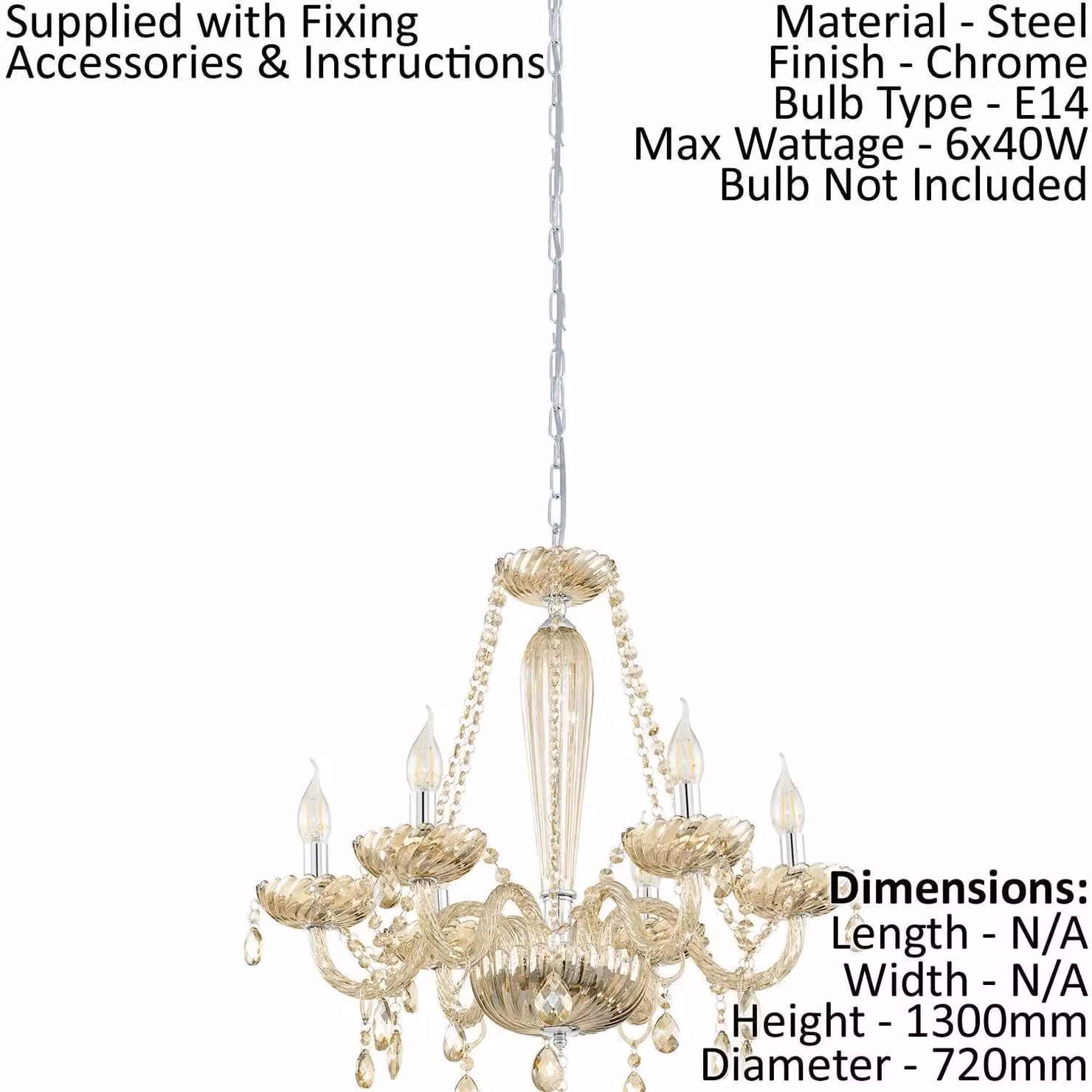 Loops Pendant Ceiling Light in Chrome with Cognac Coloured Glass Shades, E14 Bulb Compatible