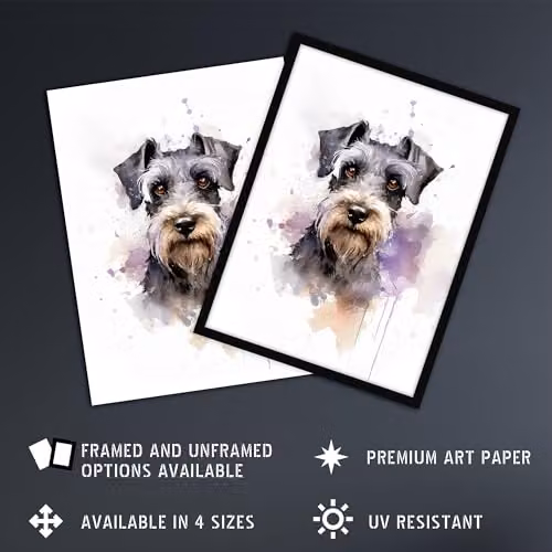 Artery8 Schnauzer Lovers Watercolour Pet Portrait Framed Paper Poster Wall Decor, Multicolour, W/H: 30.5 x 40.6 cm – 2