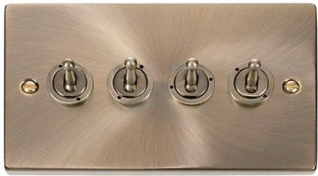 SE Home Antique Brass 4 Gang 2 Way Flush Mount Toggle Light Switch