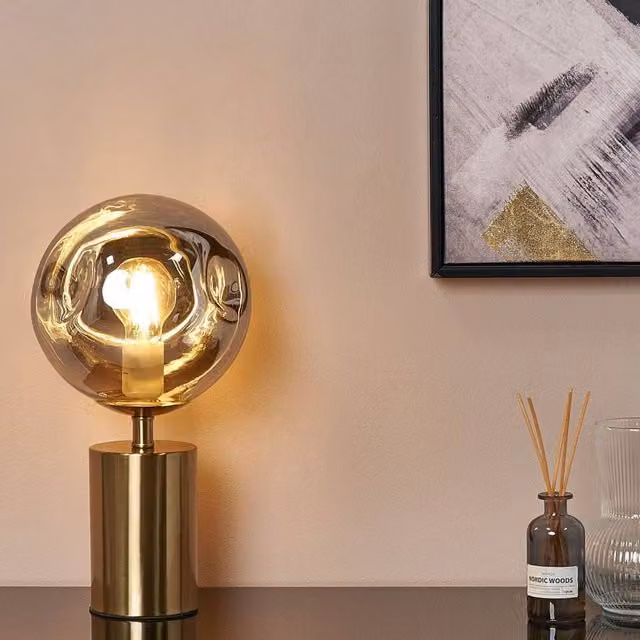 Wyld and Coco Brass Table Lamp with Transparent Glass Shade in Gold and Bronze