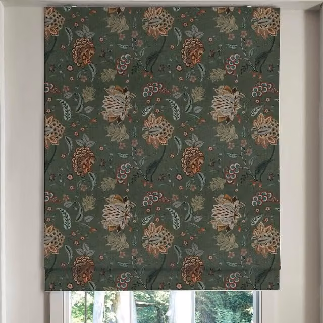 Linda Barker Home Chennai Emerald Green Floral Blackout Made To Measure Roman Blind