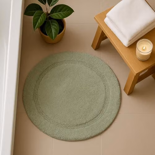 Allure Bath Fashions Round Cotton Non-Slip Bath Mat, Green, Diameter: 65 cm – 2
