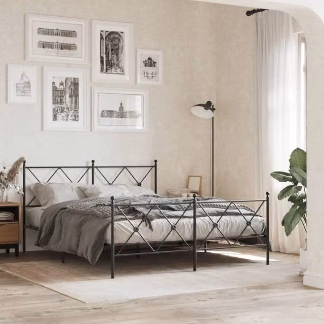 Berkfield Home Metal Bed Frame with Footboard, Black, W/D/H: 150 x 200 cm – 1