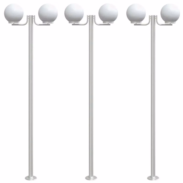 Berkfield Home Set of 3 Silver Stainless Steel Outdoor Floor Lamps, Height: 215 cm