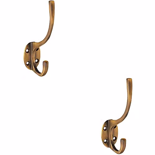 Loops 2 Pack Victorian Hat and Coat Hook on Oval Backplate in Antique Brass, 64mm Projection