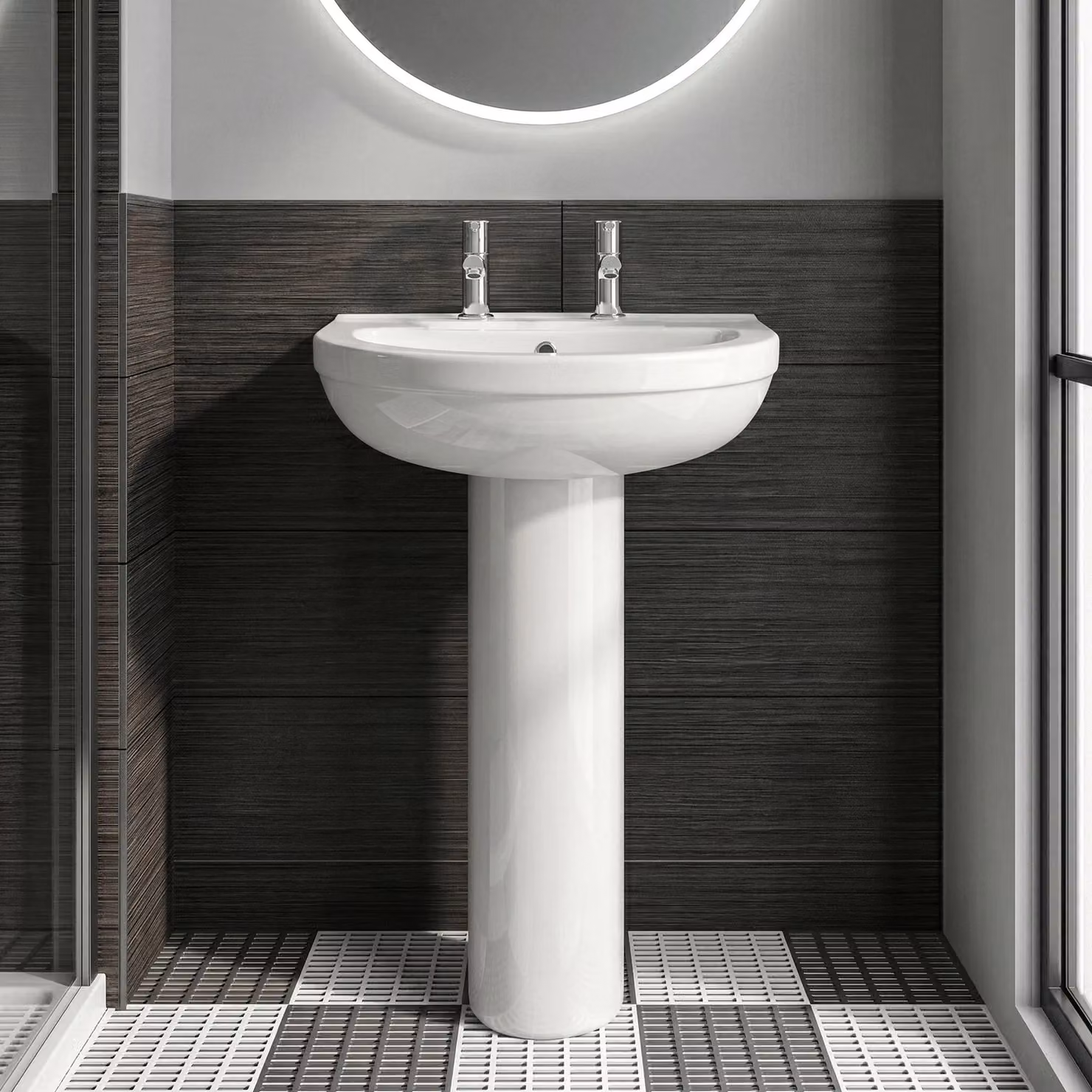 Balterley Round 2 Tap Hole Basin with Full Pedestal, White, W: 55 cm, D: 44.5 cm, H: 84.5 cm – 4
