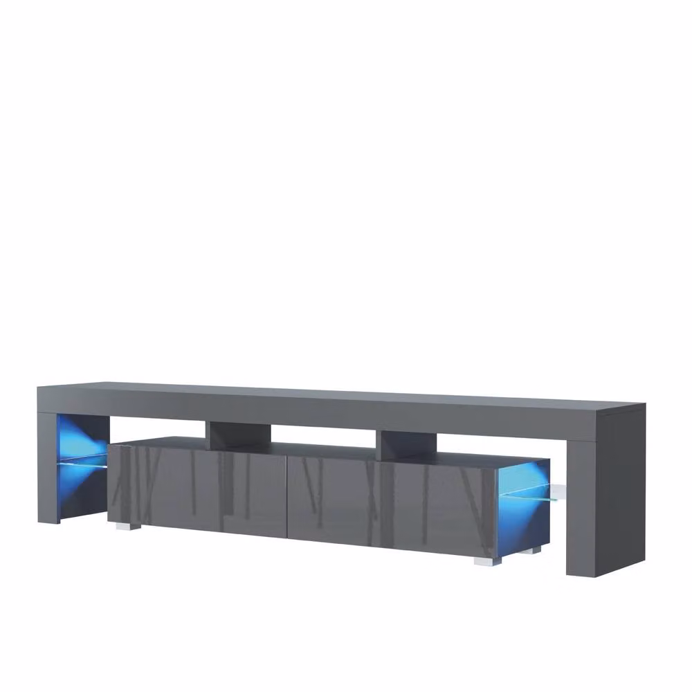 Mex Furniture LTD Nova TV Unit in Dark Grey with Glossy Doors and LED Lights, W: 200 cm, D: 45 cm, H: 35 cm – 4